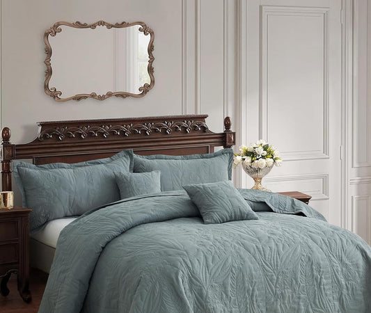 Dluxe Ave. ( KING ) 5 Pcs Oversized Bedspread Quilt Set, Elegant & Fresh Style, Grey