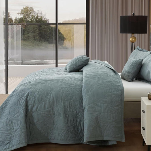 Dluxe Ave. (KING) 5 Pcs Oversized Bedspread Quilt Set, Elegant & Fresh Style/ Grey