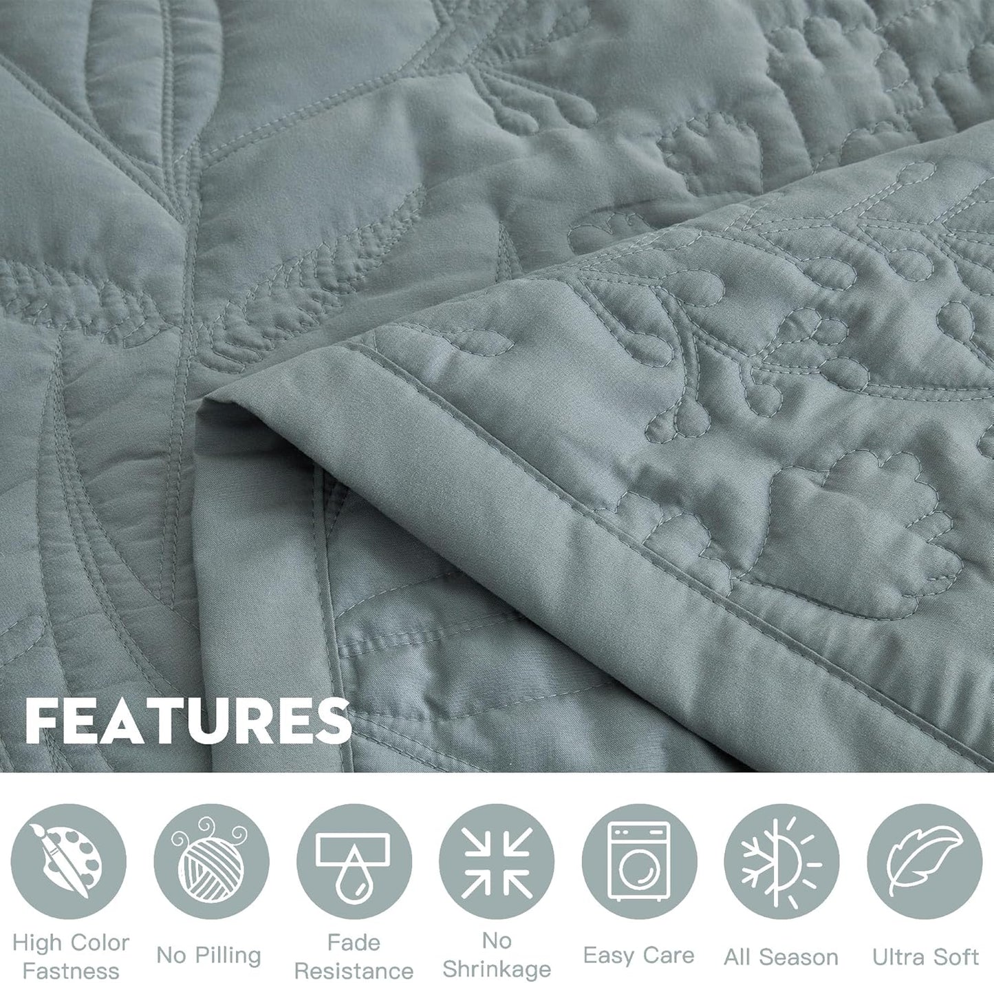 Dluxe Ave. ( KING ) 5 Pcs Oversized Bedspread Quilt Set, Elegant & Fresh Style, Grey