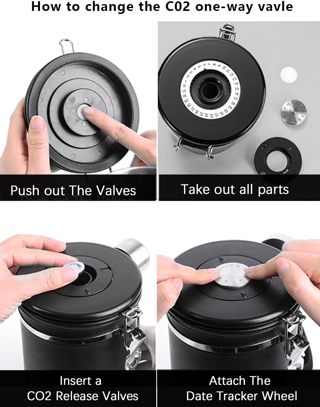 Dluxe Ave. Coffee Canister Airtight Coffee Storage Container Stainless Steel Air Tight Coffee Jar with Scoop(2pcs-Black-1.8L)