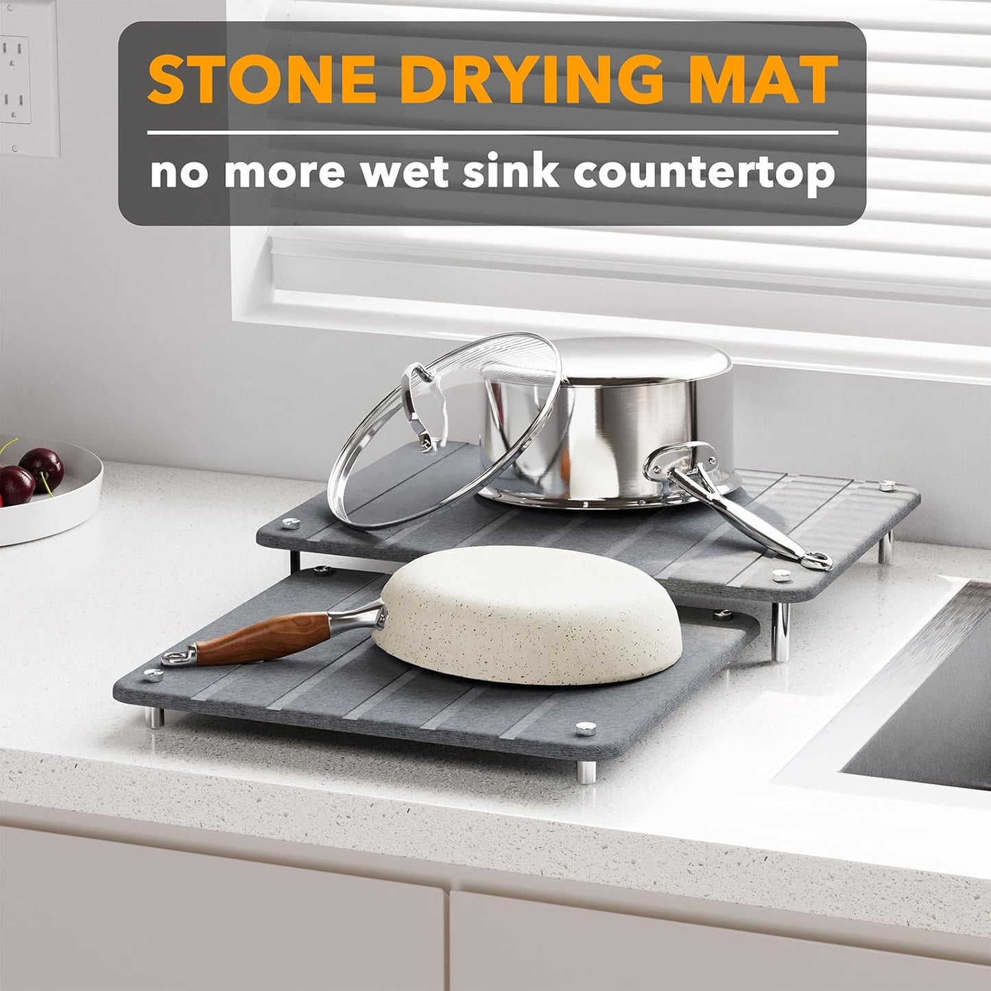 Dluxe Ave.Stone Dish Drying Mats for Kitchen Counter/ 2 Pack (Gray)
