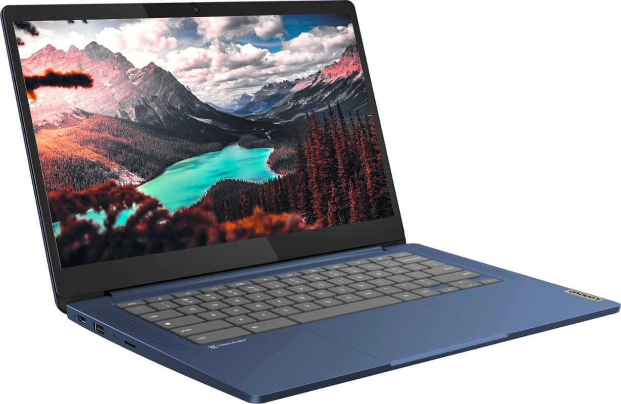 Dluxe Ave. Lenovo 14” FHD Touchscreen IdeaPad Slim 3 Chromebook Laptop Computer for Business and Student MediaTek Kompanio 520 Chrome OS 4GB RAM 320GB Storage (64GB eMMC+256GB microSD) NLY Earphones Blue