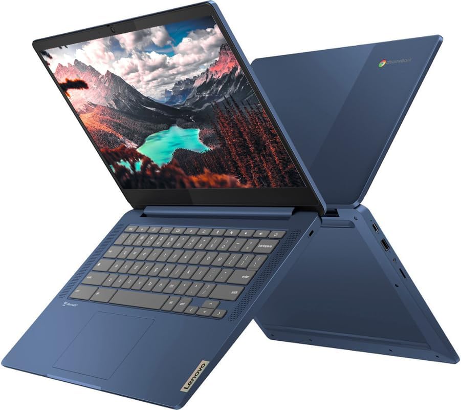 Dluxe Ave. Lenovo 14” FHD Touchscreen IdeaPad Slim 3 Chromebook Laptop Computer for Business and Student MediaTek Kompanio 520 Chrome OS 4GB RAM 320GB Storage (64GB eMMC+256GB microSD) NLY Earphones Blue