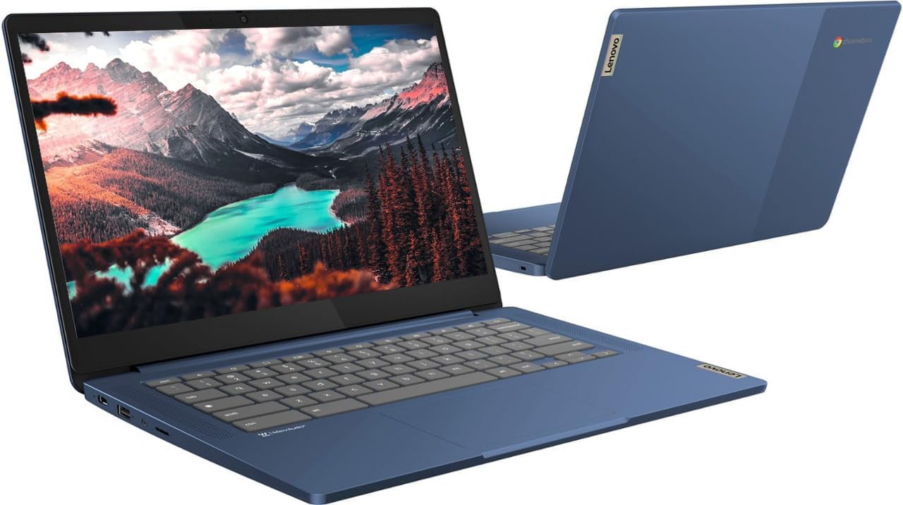Dluxe Ave. Lenovo 14” FHD Touchscreen IdeaPad Slim 3 Chromebook Laptop Computer for Business and Student MediaTek Kompanio 520 Chrome OS 4GB RAM 320GB Storage (64GB eMMC+256GB microSD) NLY Earphones Blue