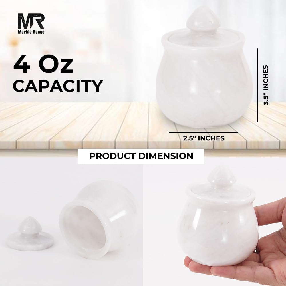 Dluxe Ave. Marble Salt Cellar With Lid White 3.5" Inches Handmade Set Of 2 Salt & Pepper Container Salt Box Salt Holder With Lid - Salt Cellar Spice Containers For Kitchen Decor