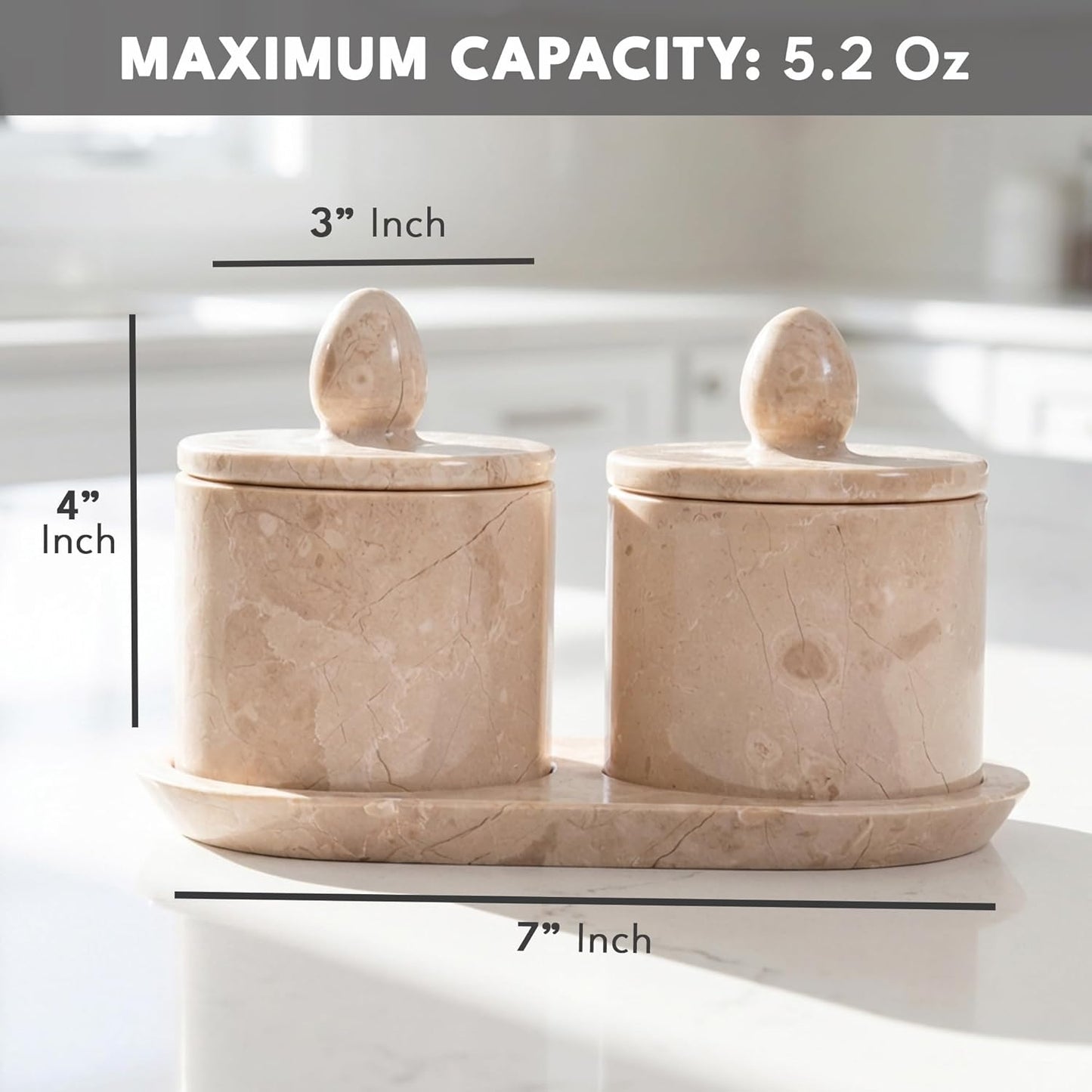 Dluxe Ave. Marble Salt Cellar With Lid & Spoon Verona 4" Inches Handmade Set Of 2 Salt Cellar With Lid Salt & Pepper Container With Tray Salt Cellar Salt Box - Sugar Container & Salt Holder