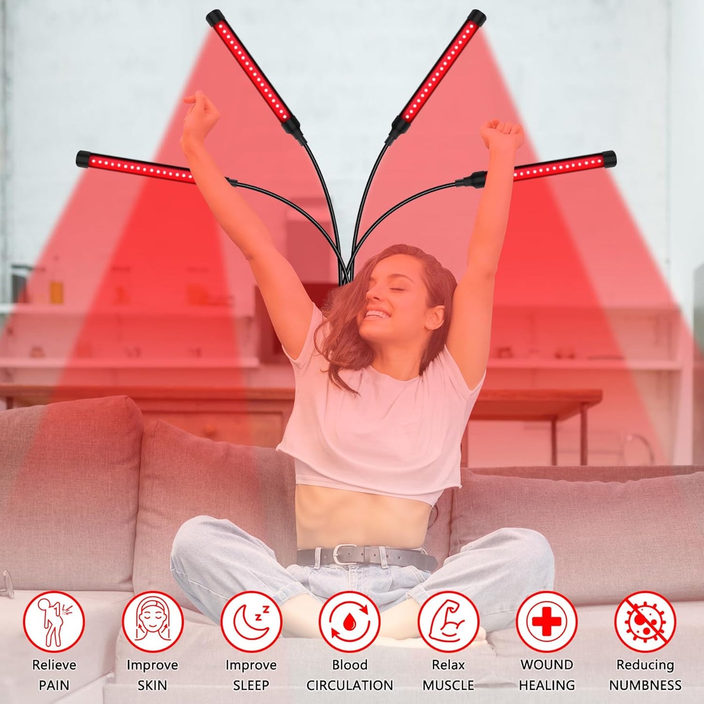 Dluxe Ave.  Red Light Therapy Lamp/ 4 Head Infrared Light Therapy with Timer & Adjustable Stand