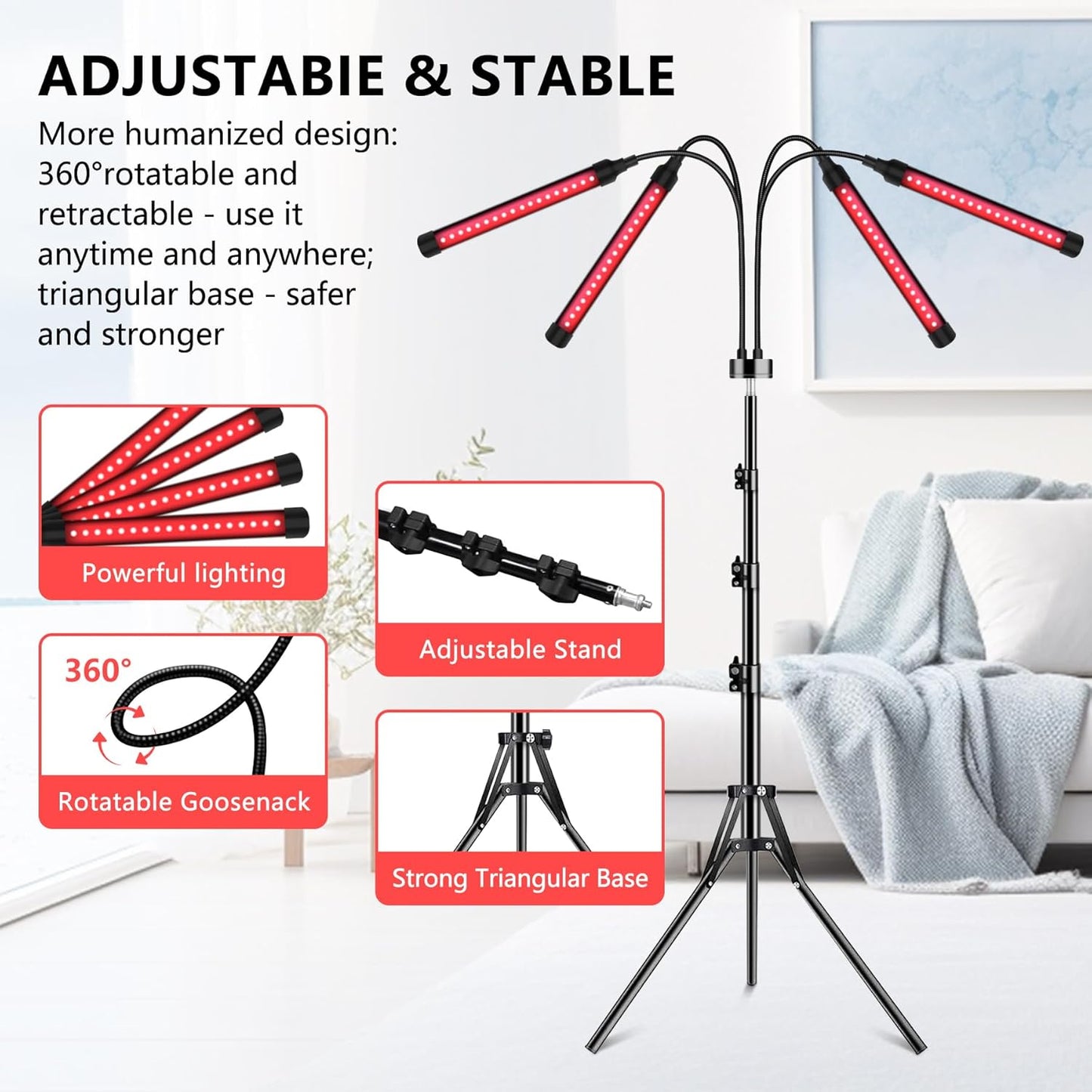 Dluxe Ave.  Red Light Therapy Lamp/ 4 Head Infrared Light Therapy with Timer & Adjustable Stand