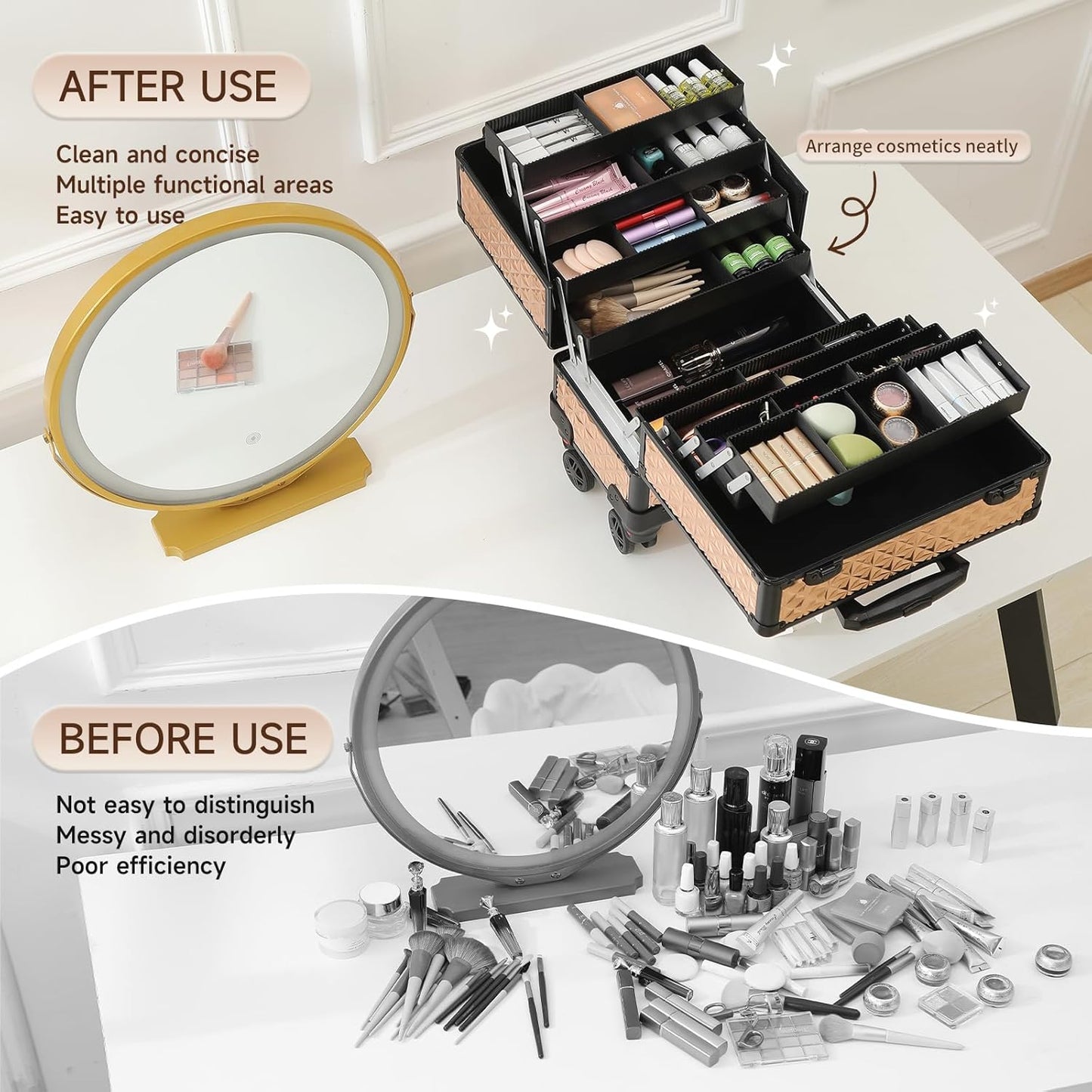 Dluxe Ave. Leeora&Leekoo High-Capacity Multilayer Portable Nail Case for Nail Tech Organizer with Wheels  (rose gold)