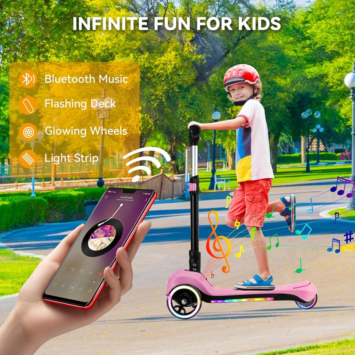 Dluxe Ave.3 Wheel Electric Scooter for Kids Ages 3-8 LCD Display Colorful Lights Reliable Thumb Throttle 3 Adjustable Height 5Mph Safe Speed (Pink)