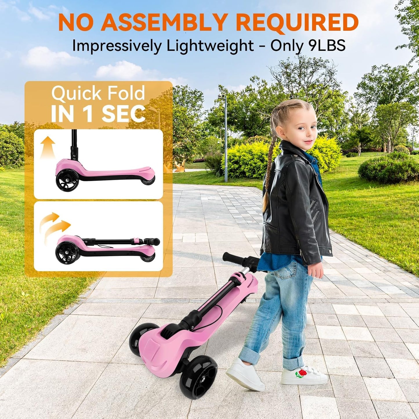 Dluxe Ave.3 Wheel Electric Scooter for Kids Ages 3-8 LCD Display Colorful Lights Reliable Thumb Throttle 3 Adjustable Height 5Mph Safe Speed (Pink)