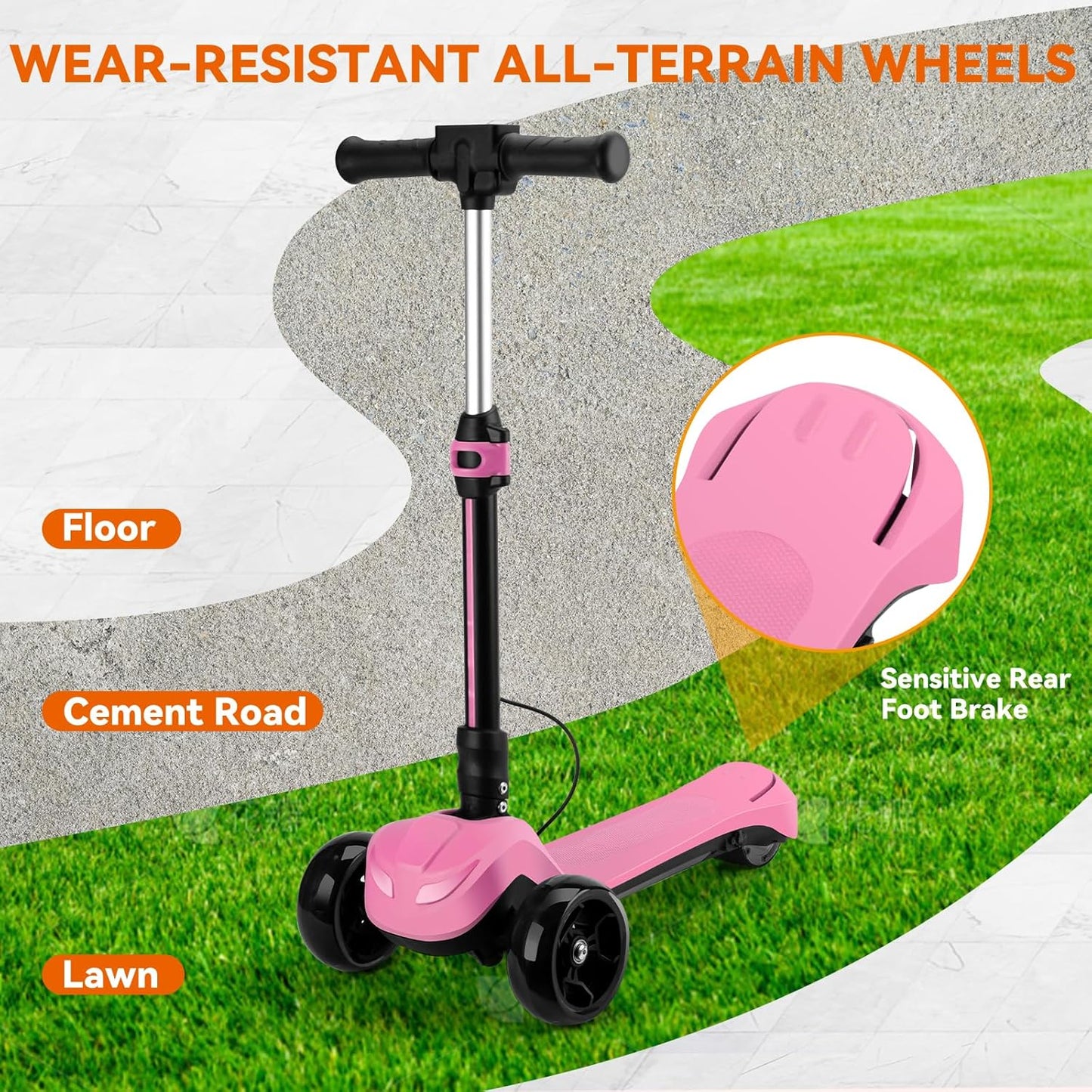 Dluxe Ave.3 Wheel Electric Scooter for Kids Ages 3-8 LCD Display Colorful Lights Reliable Thumb Throttle 3 Adjustable Height 5Mph Safe Speed (Pink)