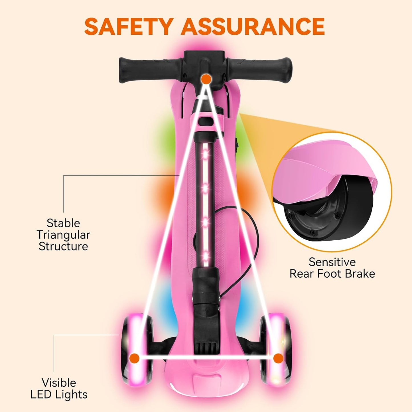 Dluxe Ave.3 Wheel Electric Scooter for Kids Ages 3-8 LCD Display Colorful Lights Reliable Thumb Throttle 3 Adjustable Height 5Mph Safe Speed (Pink)