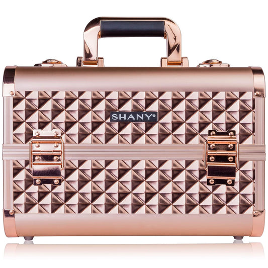 Dluxe Ave. SHANY Chic Makeup Train Case Cosmetic Box Portable Makeup Case Cosmetics Beauty Organizer Jewelry storage with Locks Multi trays Makeup Storage Box with Makeup Mirror - Rose Gold