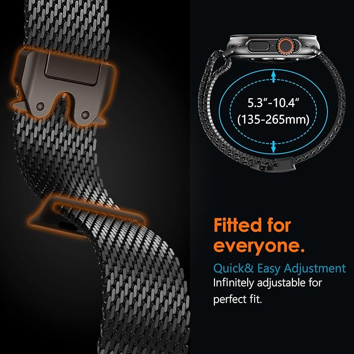 Dluxe Ave. Apple Watch Metal Bands Ultra 2 49mm 46mm Series 10 1:1 Stainless Steel Mesh Loop with Parachute-style Metal Buckle for Apple Watch Series 7 8 9 45mm Series 6 5 4 44mm Black