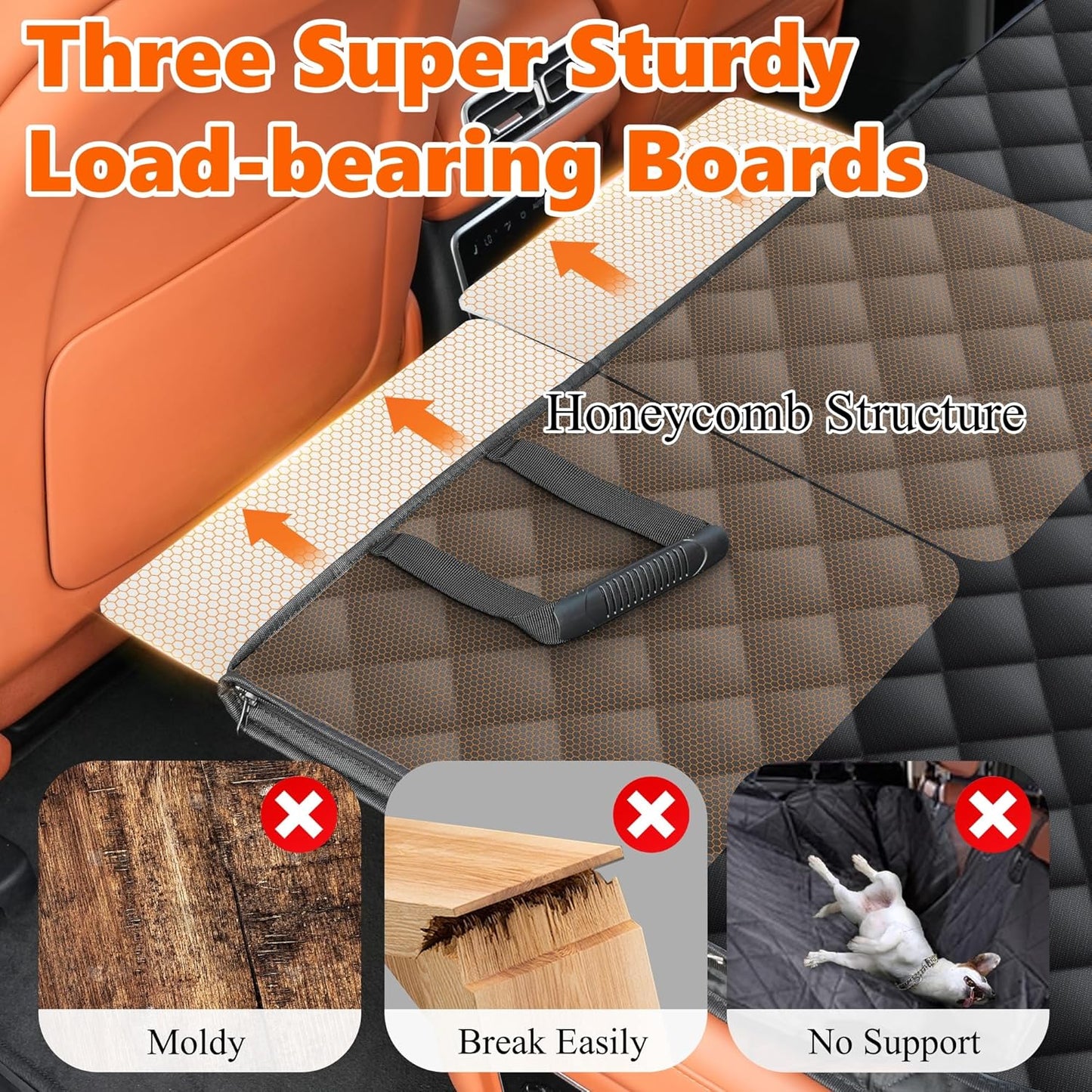 Dluxe Ave.  Back Seat Extender for Dogs-Supports Waterproof Dog Car Seat Cover Hard Bottom-Detachable 600D Heavy Duty Scratch Proof Nonslip Soft Dog Hammock for Car SUV Truck (Holds 450lbs)