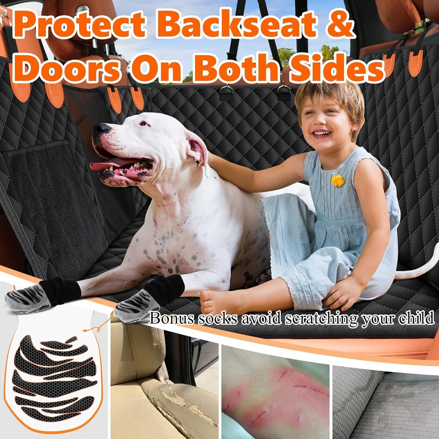 Dluxe Ave.  Back Seat Extender for Dogs-Supports Waterproof Dog Car Seat Cover Hard Bottom-Detachable 600D Heavy Duty Scratch Proof Nonslip Soft Dog Hammock for Car SUV Truck (Holds 450lbs)