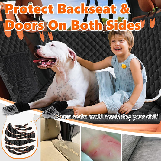Dluxe Ave.  Back Seat Extender for Dogs-Supports Waterproof Dog Car Seat Cover Hard Bottom-Detachable 600D Heavy Duty Scratch Proof Nonslip Soft Dog Hammock for Car SUV Truck (Holds 450lbs)