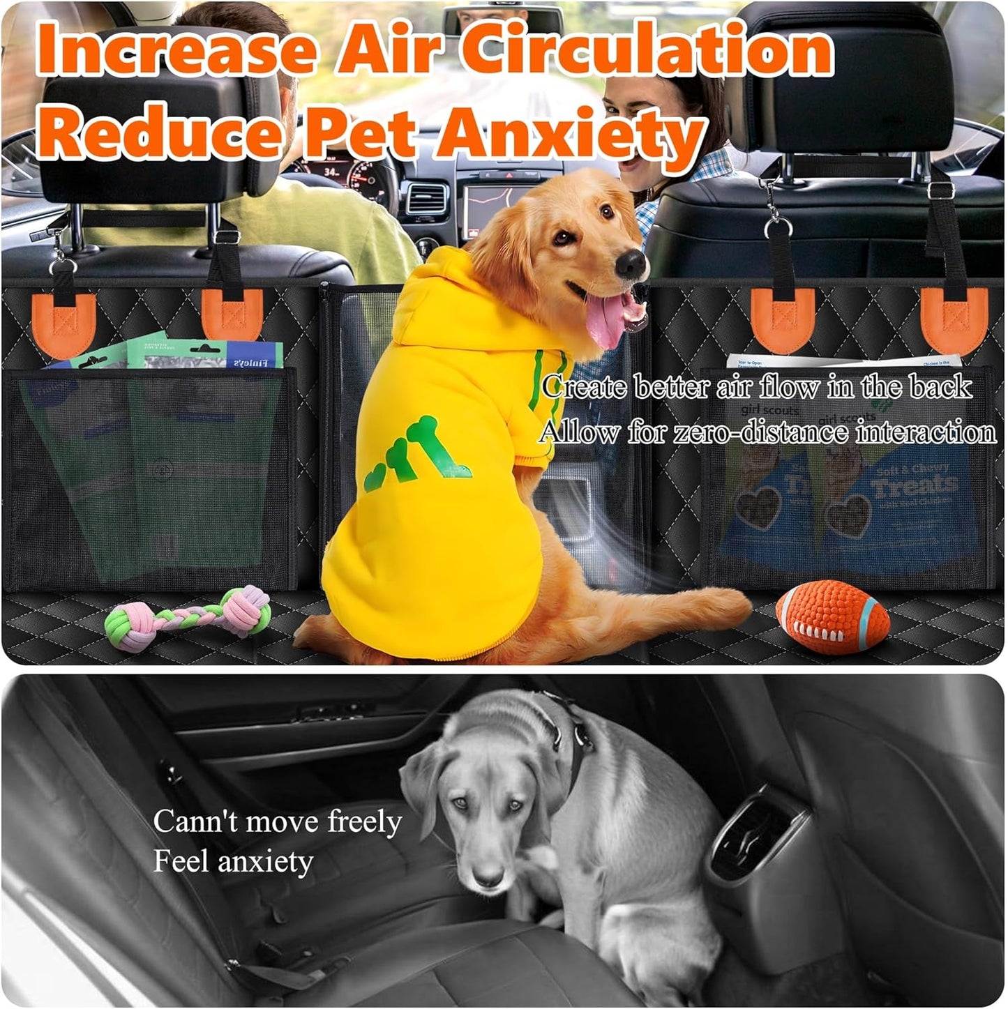 Dluxe Ave.  Back Seat Extender for Dogs-Supports Waterproof Dog Car Seat Cover Hard Bottom-Detachable 600D Heavy Duty Scratch Proof Nonslip Soft Dog Hammock for Car SUV Truck (Holds 450lbs)