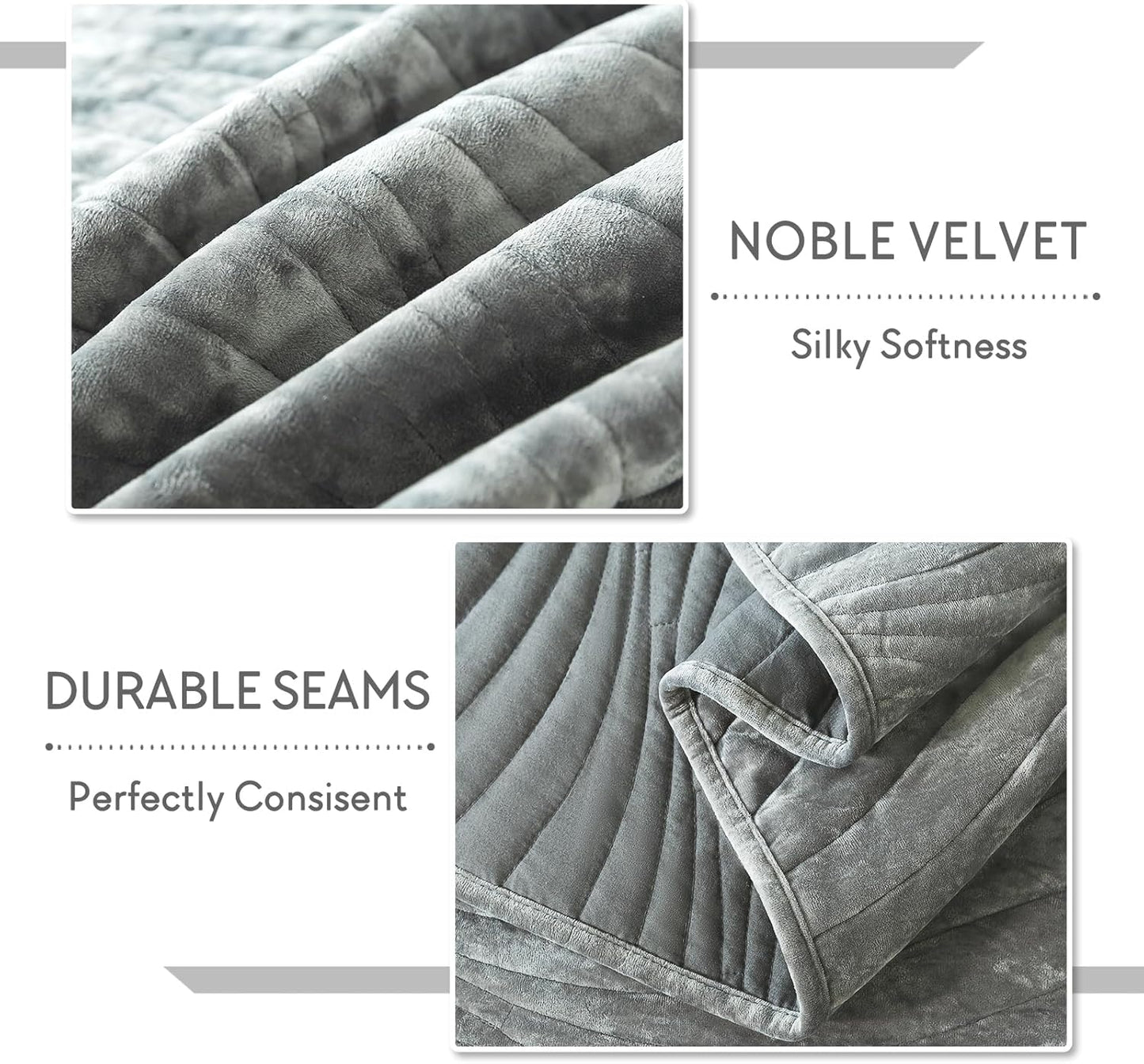 Dluxe Ave. ( CALI./ KING ) 3 Pcs Luxury Velvet Quilt Set/ Lightweight Bedspread for All Season/ Grey