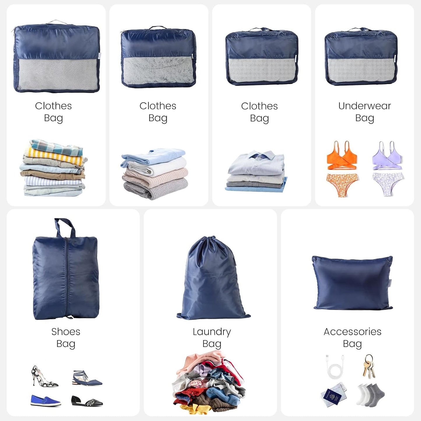 Dluxe Ave. 7 Set Travel Organizer for Travel (Navy Blue)