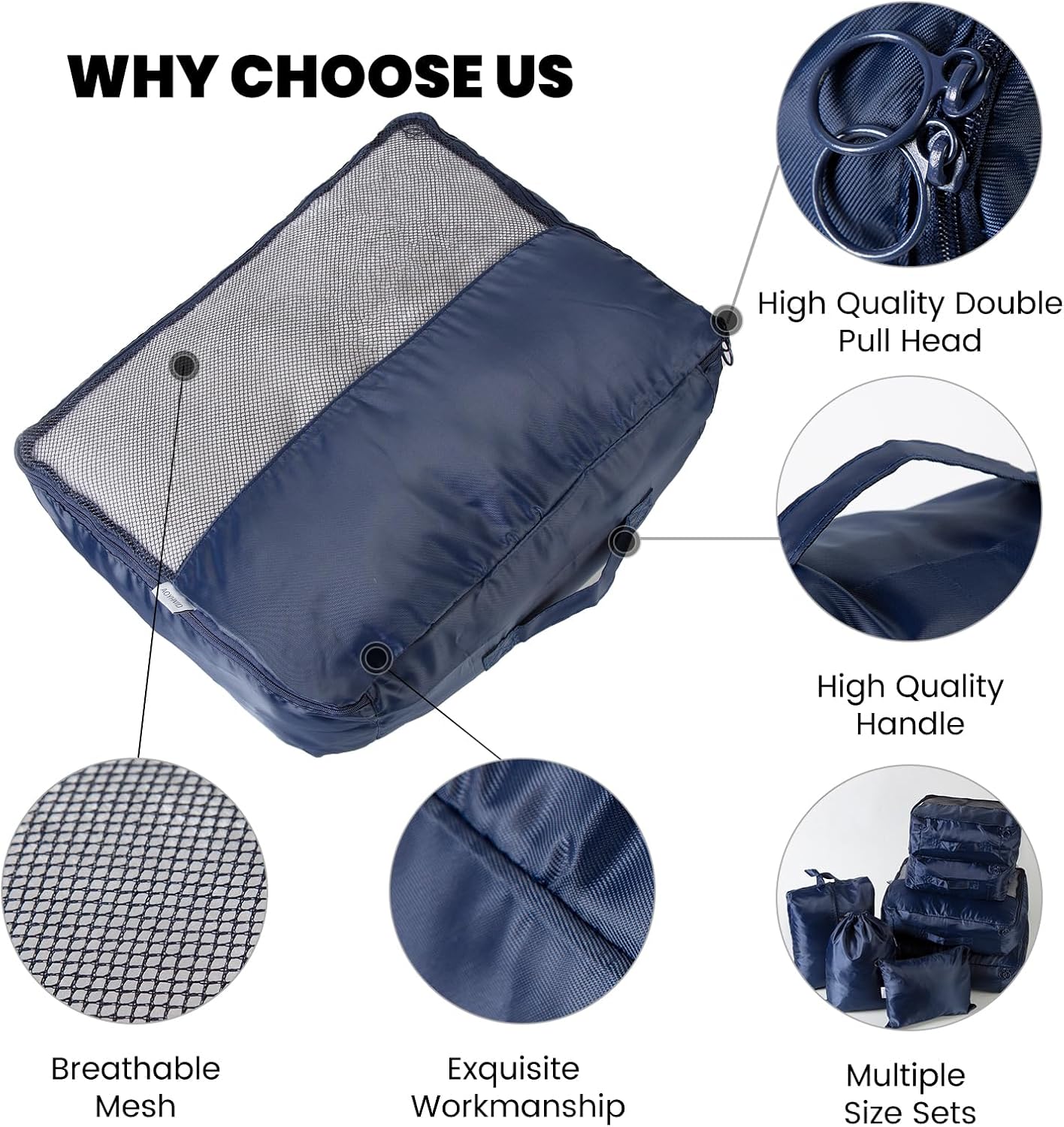 Dluxe Ave. 7 Set Travel Organizer for Travel (Navy Blue)
