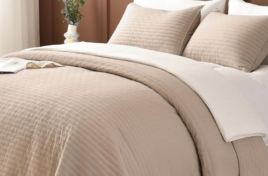 Dluxe Ave. ( QUEEN ) 3Pcs Quilt Bedding Set/ for All Season/ Beige