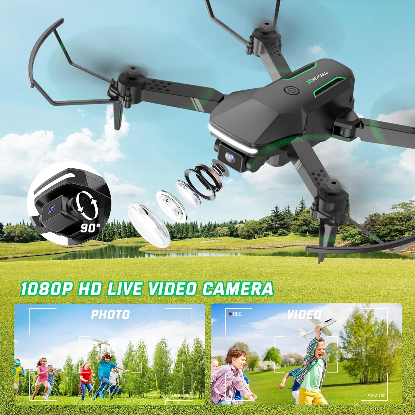 Dluxe Ave. Drone with Camera for Kids/ Mini FPV Drones with 1080P HD Camera/ Black