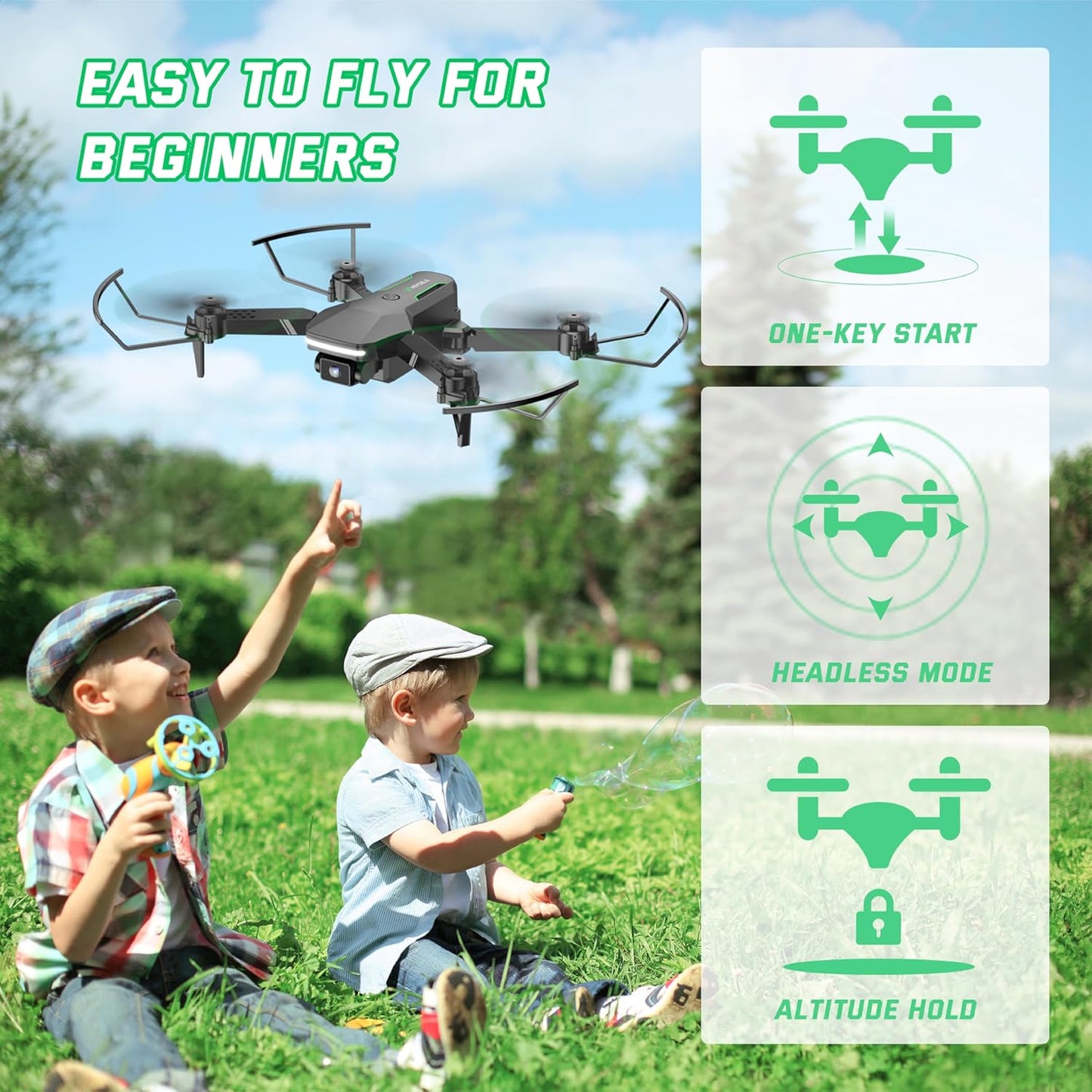 Dluxe Ave. Drone with Camera for Kids/ Mini FPV Drones with 1080P HD Camera/ Black