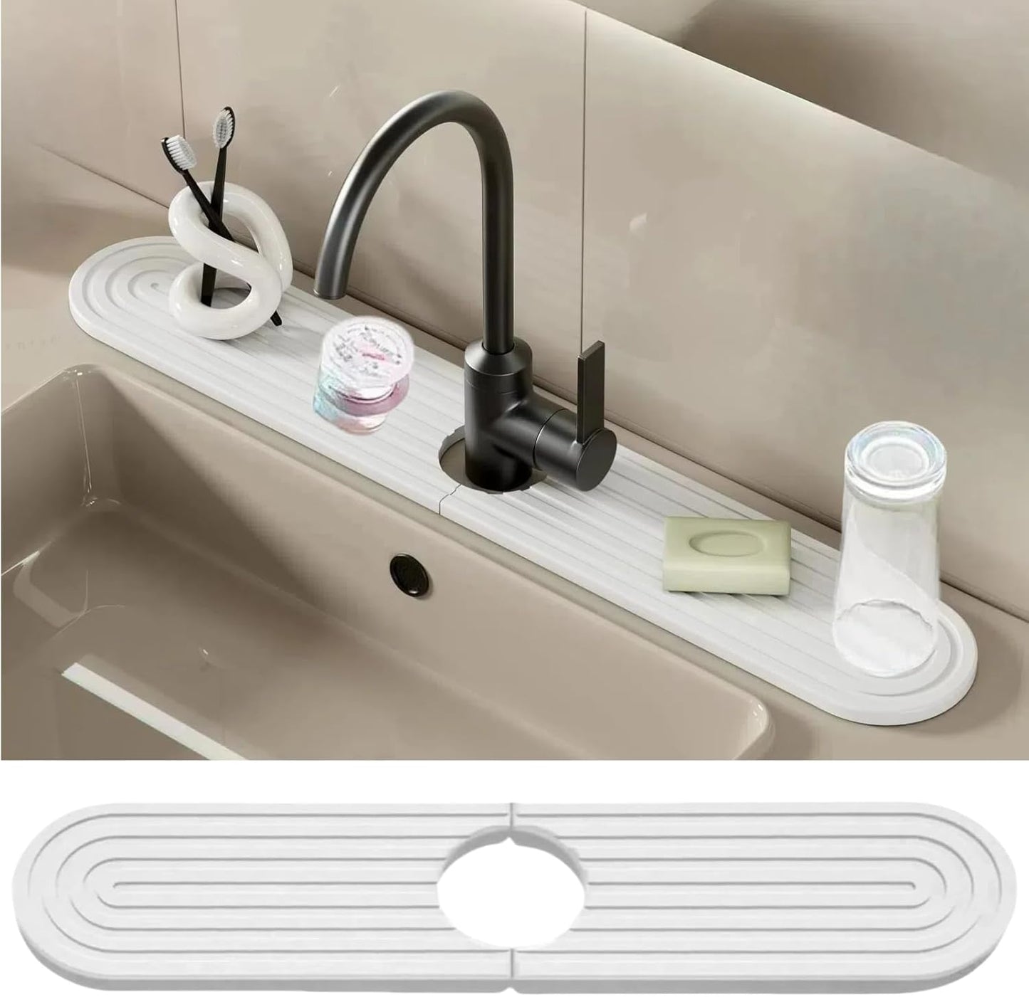 Dluxe Ave. Bnrkmeb Faucet Mat for Kitchen SinkStone Drying Mat for Kitchen Counter (White 23.6 x 3.9 x 0.5)