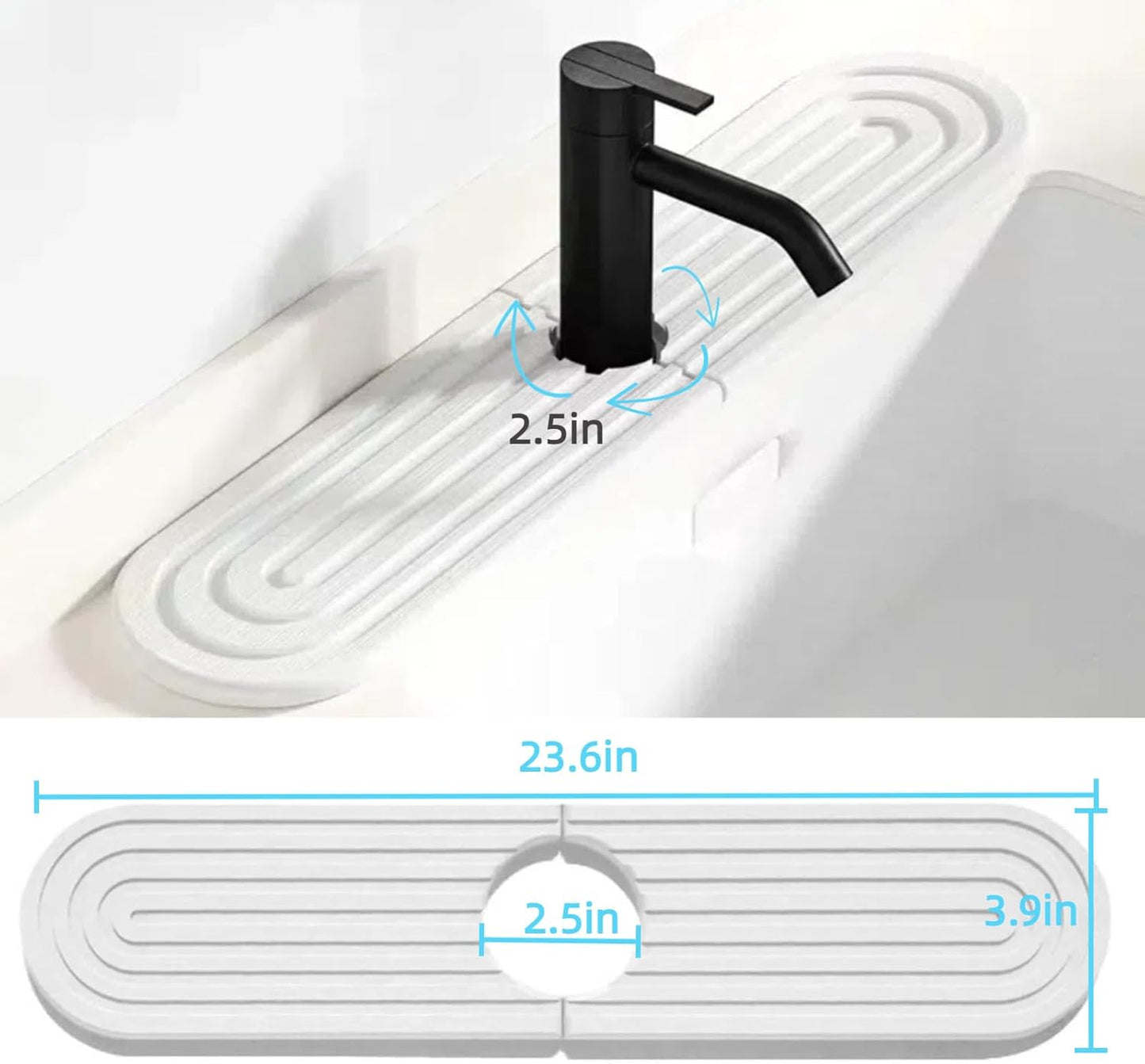 Dluxe Ave. Bnrkmeb Faucet Mat for Kitchen SinkStone Drying Mat for Kitchen Counter (White 23.6 x 3.9 x 0.5)