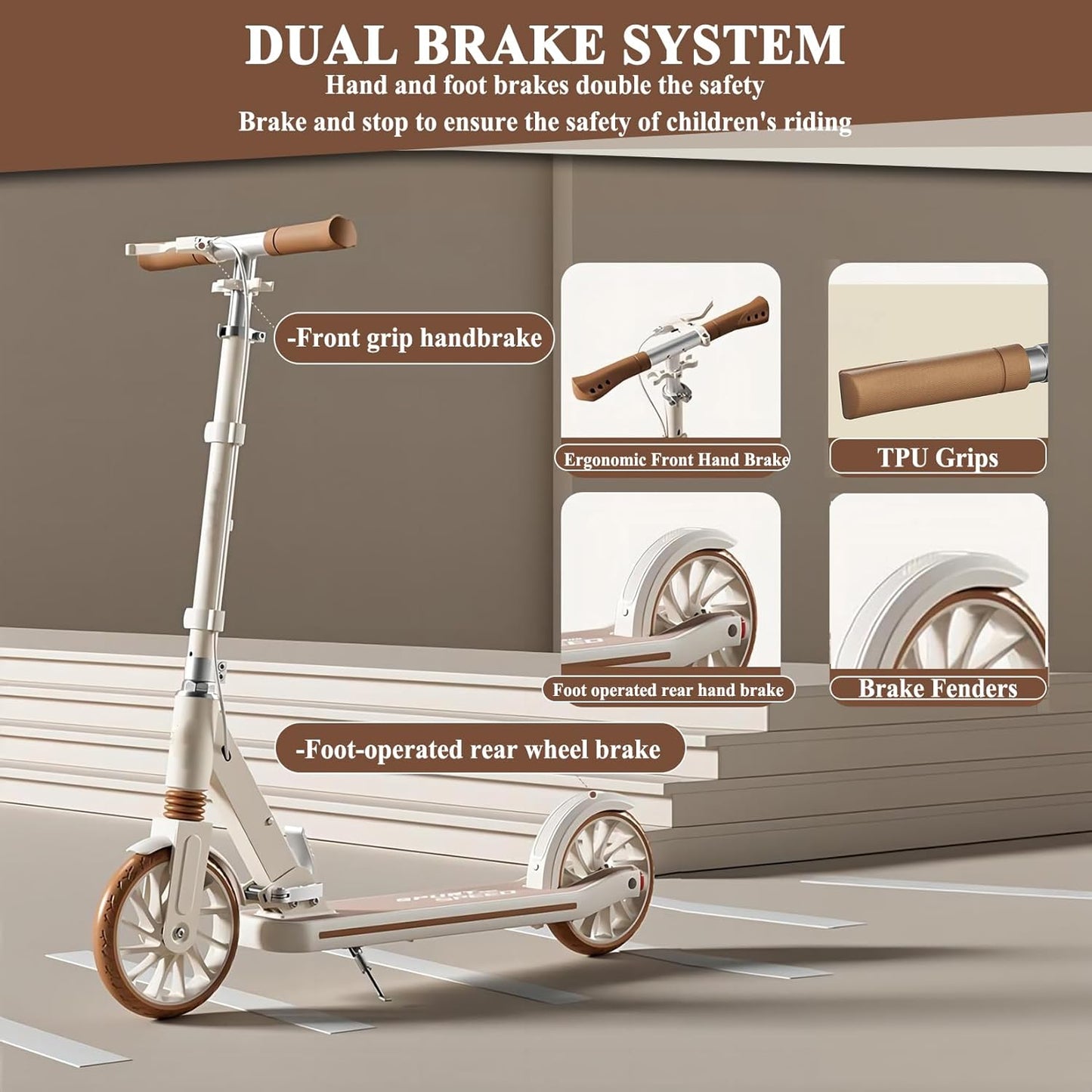 Dluxe Ave. CUIOT Commuter Adult Scooter 330 lbs Capacity 8IN Solid Tires Big Wheels Scooters 3 Handle Height Adjustable Levels with Double Braking System Foldable ScooterKick Scooter for Ages 6+Black