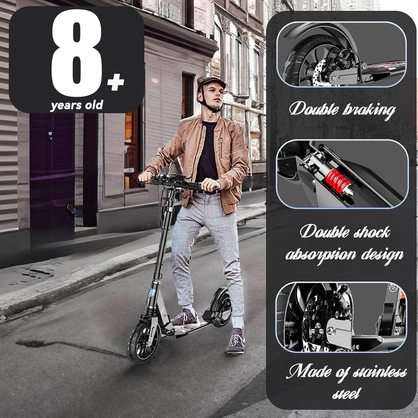 Dluxe Ave. CUIOT Kick Scooter for Ages 6+Kid Teens & Adults - Max Load 300 LBS 4 Adjustable Levels 200mm Big Wheel Folding Scooter White