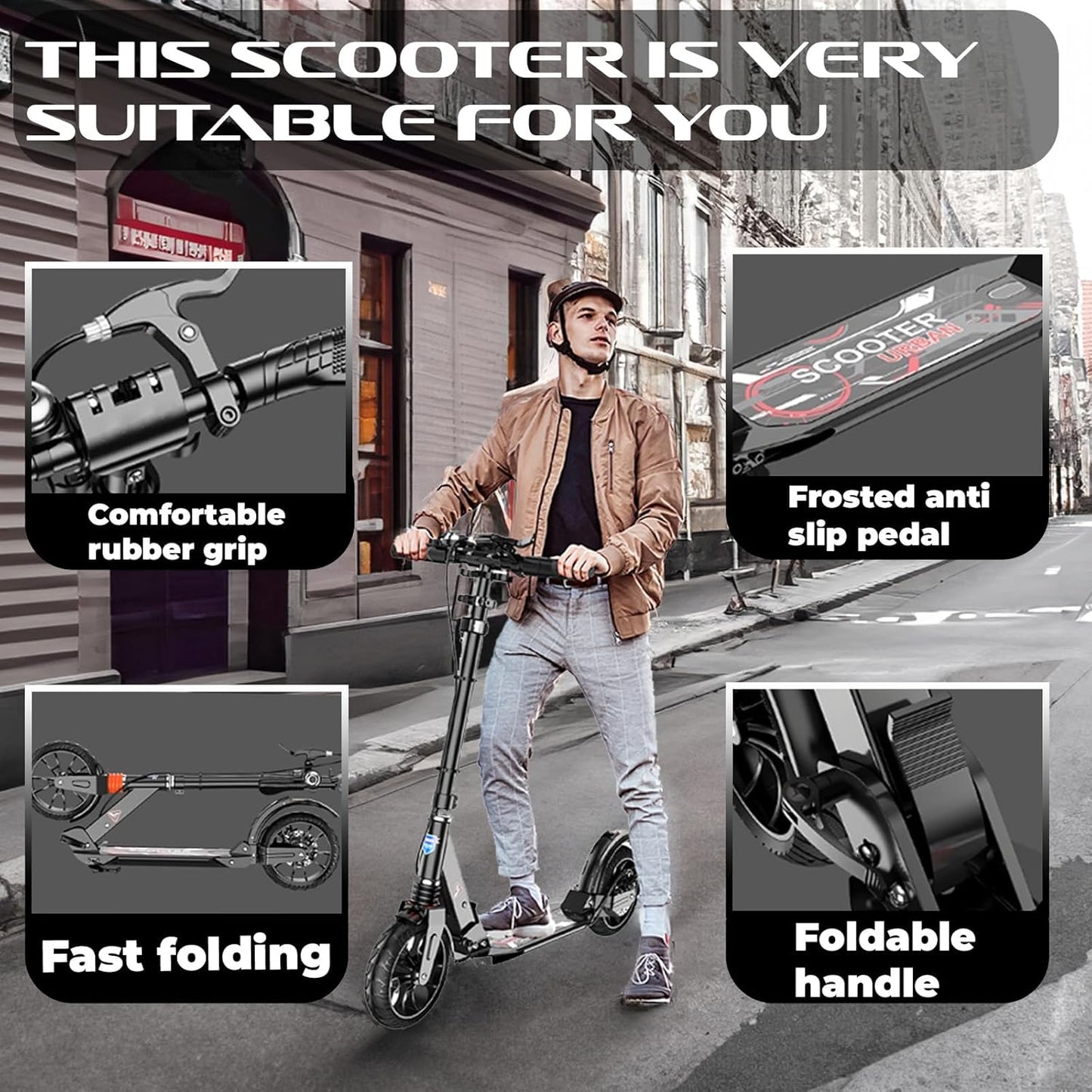 Dluxe Ave. CUIOT Kick Scooter for Ages 6+Kid Teens & Adults - Max Load 300 LBS 4 Adjustable Levels 200mm Big Wheel Folding Scooter White