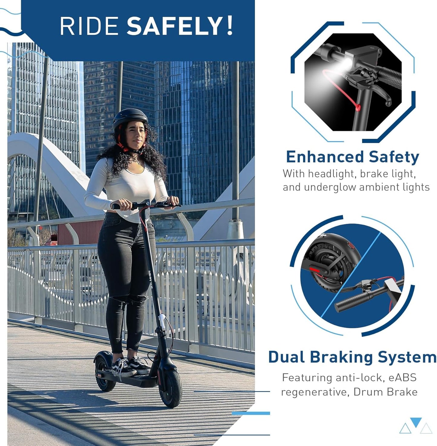 Dluxe Ave. Hiboy Electric Scooter 10" Tires17 Miles Range 430W Peak Motor 19MPH Speed Dual Brake System Electric Scooter for Adults Commuting & Urban Travel