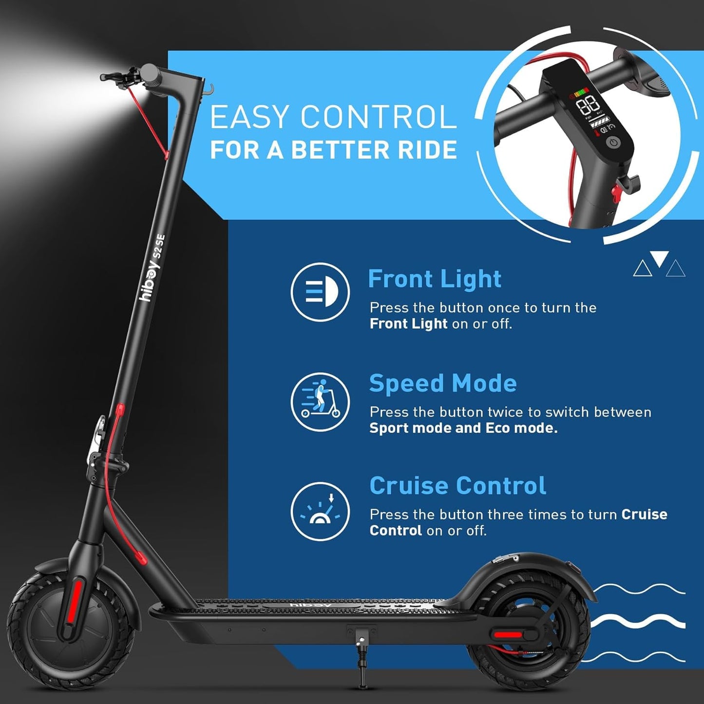 Dluxe Ave. Hiboy Electric Scooter 10" Tires17 Miles Range 430W Peak Motor 19MPH Speed Dual Brake System Electric Scooter for Adults Commuting & Urban Travel