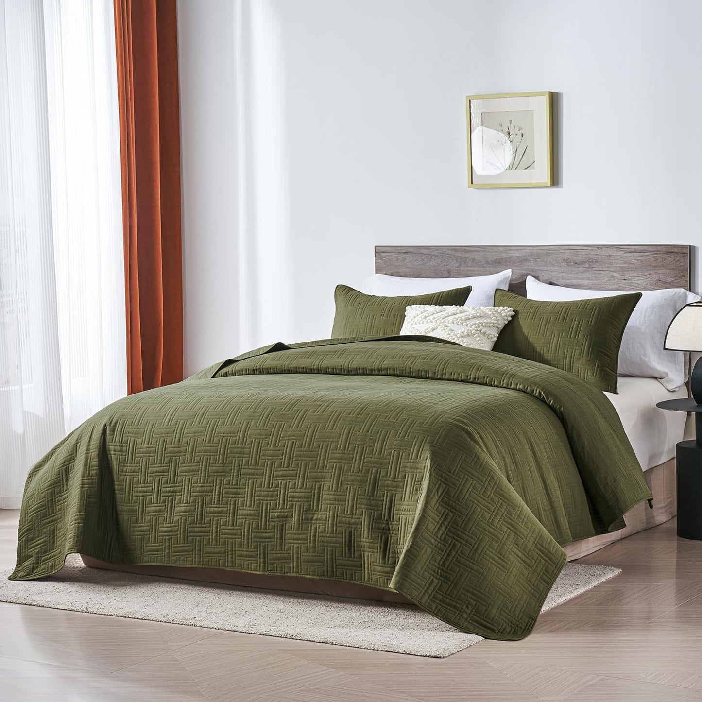 Dluxe Ave. ( CALI./ KING) 3 Pcs Quilt Bedding Set/ Thin Comforter for All Seasons/ Oliver Green110x96