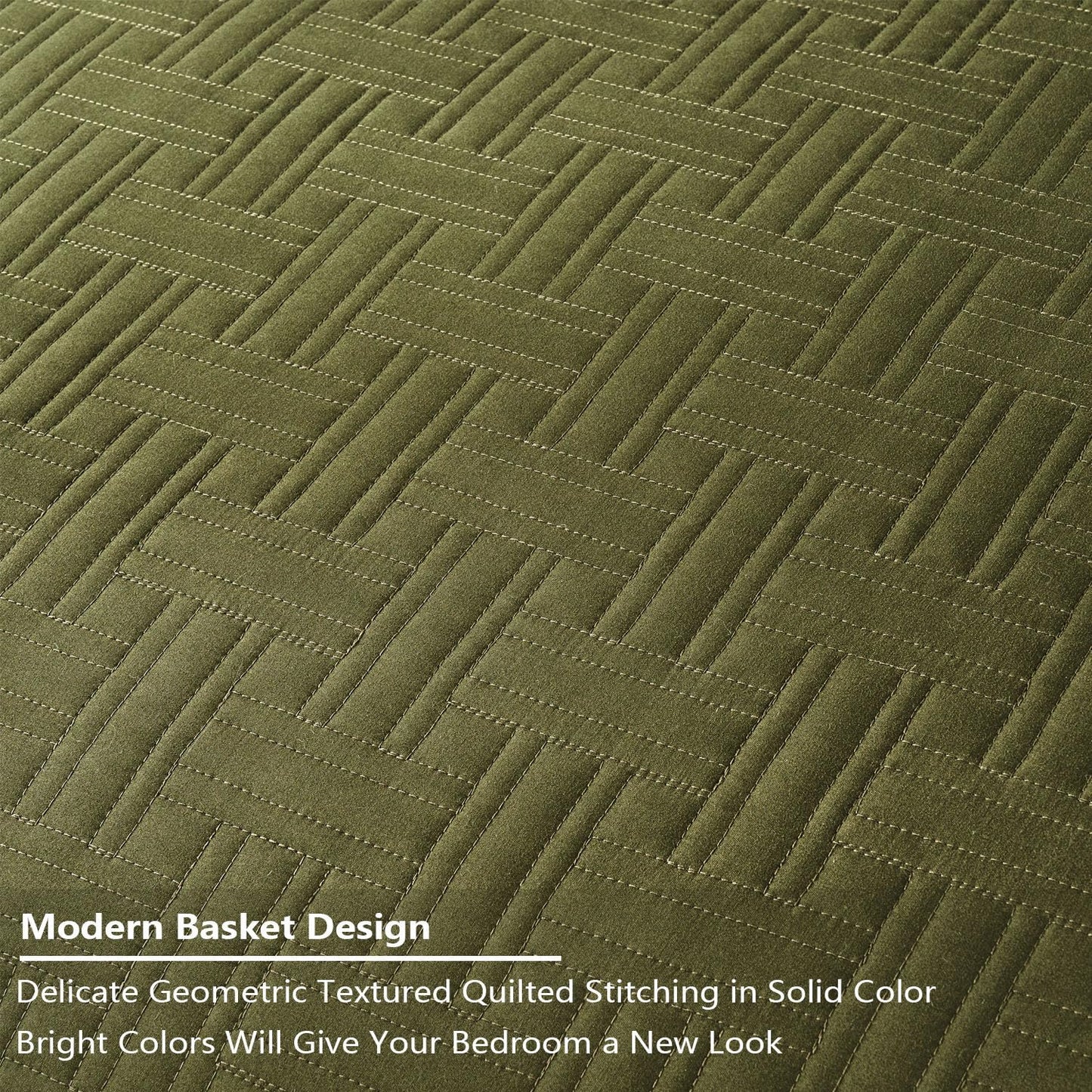 Dluxe Ave. ( CALI./ KING) 3 Pcs Quilt Bedding Set/ Thin Comforter for All Seasons/ Oliver Green110x96