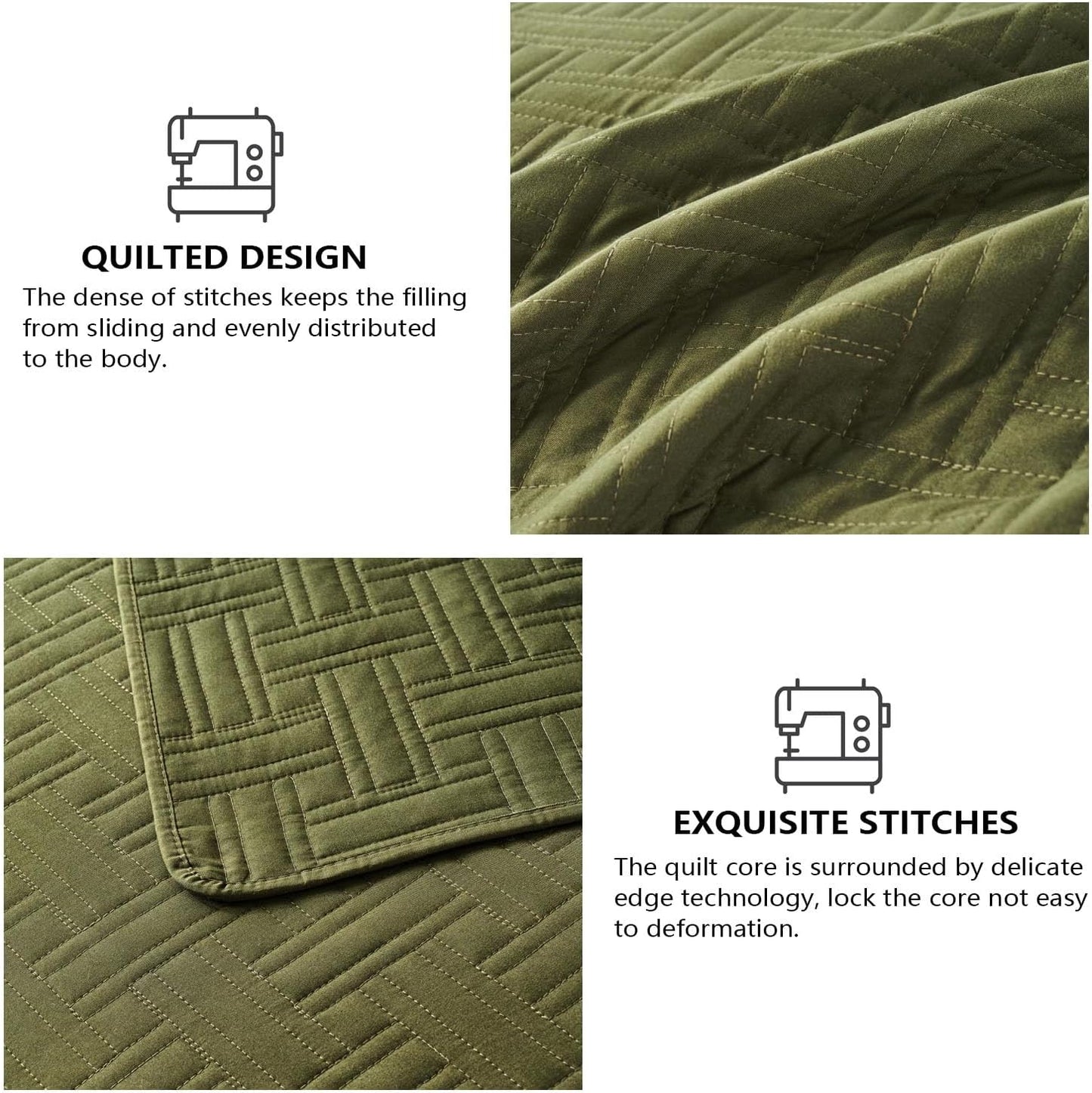 Dluxe Ave. ( CALI./ KING) 3 Pcs Quilt Bedding Set/ Thin Comforter for All Seasons/ Oliver Green110x96