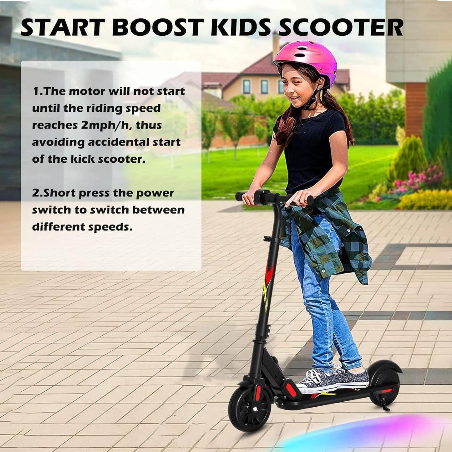 Dluxe Ave ANHAO E9PRO Electric Scooter for Kids 6-12 Years Old Foldable Kids Electric Scooter with Rainbow Light LED Display Adjustable Speed and Height Maximum Loading 110 lbs.