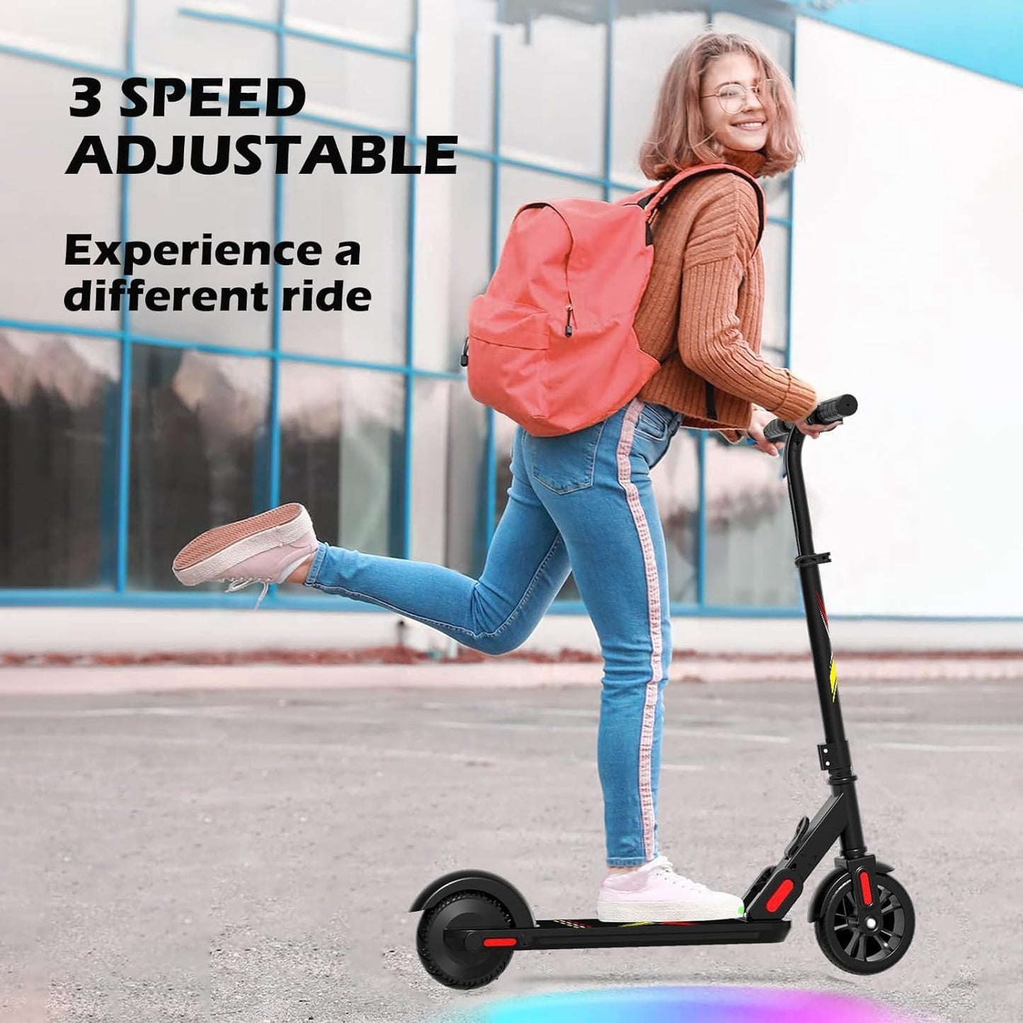 Dluxe Ave ANHAO E9PRO Electric Scooter for Kids 6-12 Years Old Foldable Kids Electric Scooter with Rainbow Light LED Display Adjustable Speed and Height Maximum Loading 110 lbs.