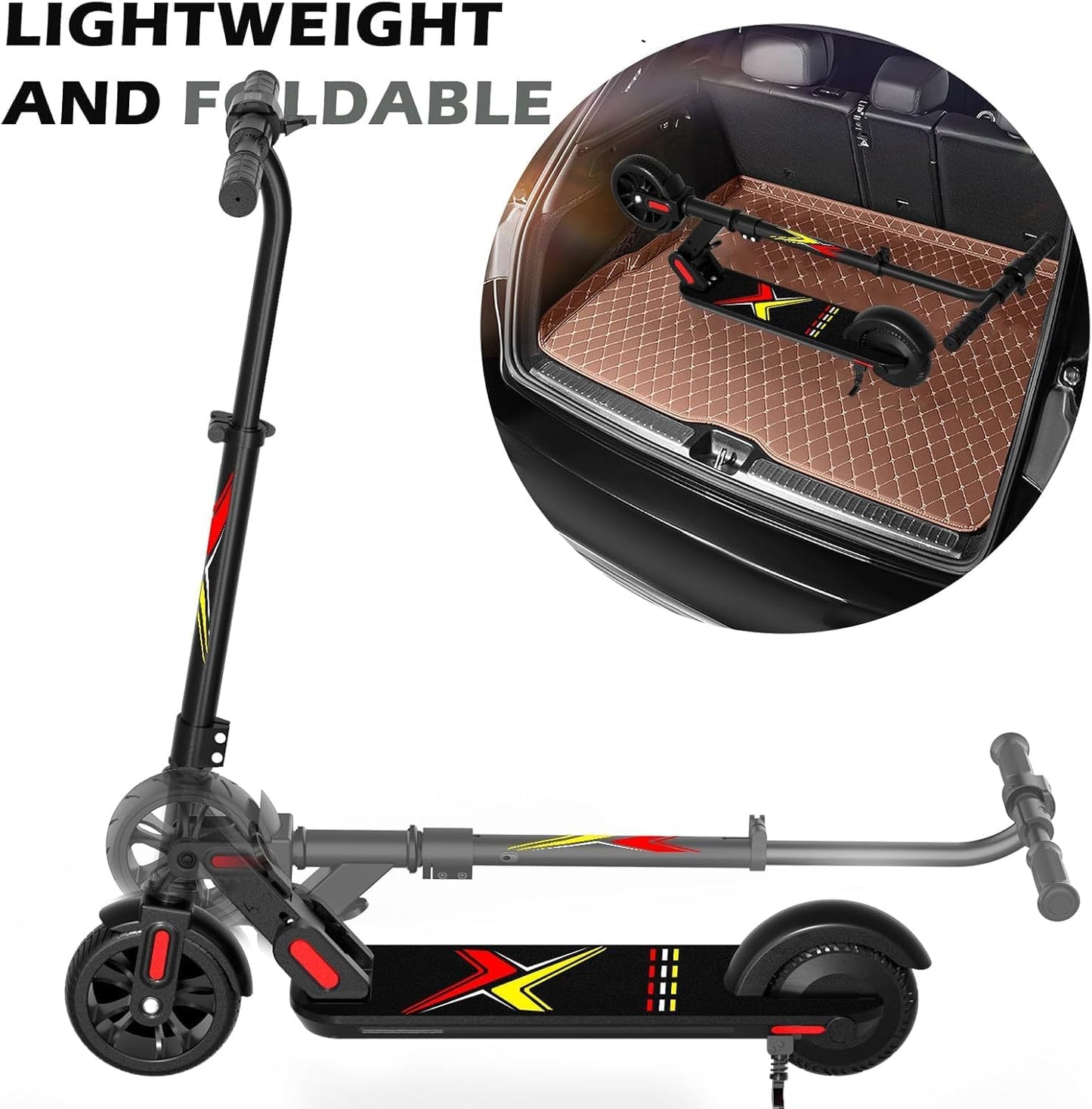 Dluxe Ave ANHAO E9PRO Electric Scooter for Kids 6-12 Years Old Foldable Kids Electric Scooter with Rainbow Light LED Display Adjustable Speed and Height Maximum Loading 110 lbs.
