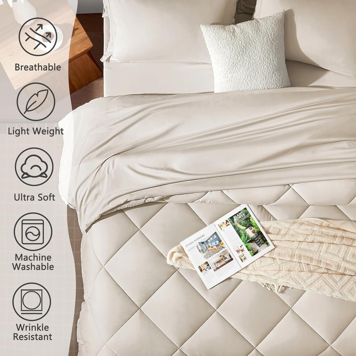 Dluxe Ave ( FULL) 7 Pcs Comforter Set for All Season/ Beige