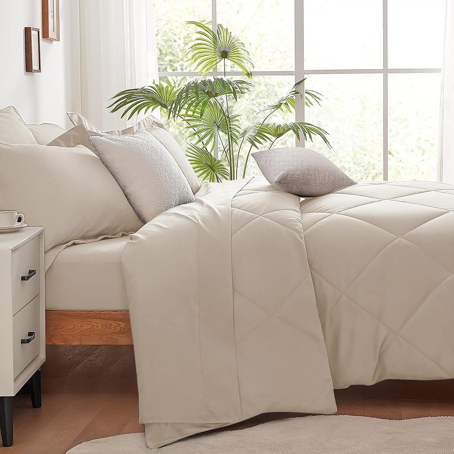 Dluxe Ave ( FULL) 7 Pcs Comforter Set for All Season/ Beige