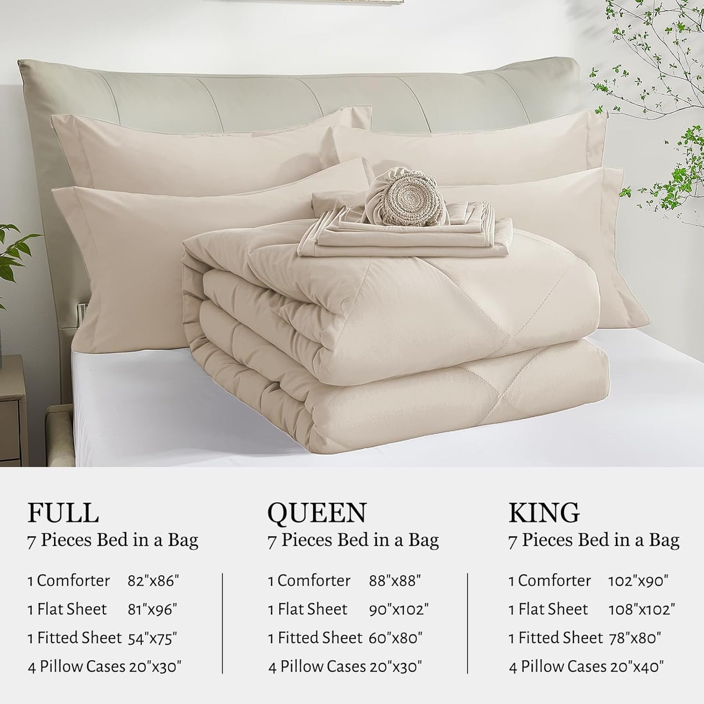 Dluxe Ave ( FULL) 7 Pcs Comforter Set for All Season/ Beige