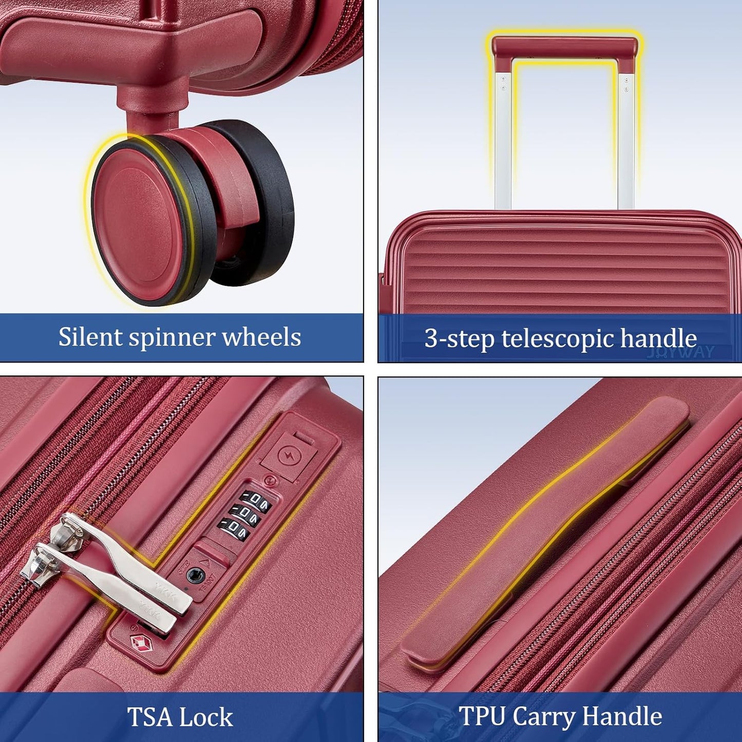 Dluxe Ave. 24 Inch Checked Luggage/ PP Hardside/ Double Spinner Wheels/ TSA Lock and USB Port/ Red