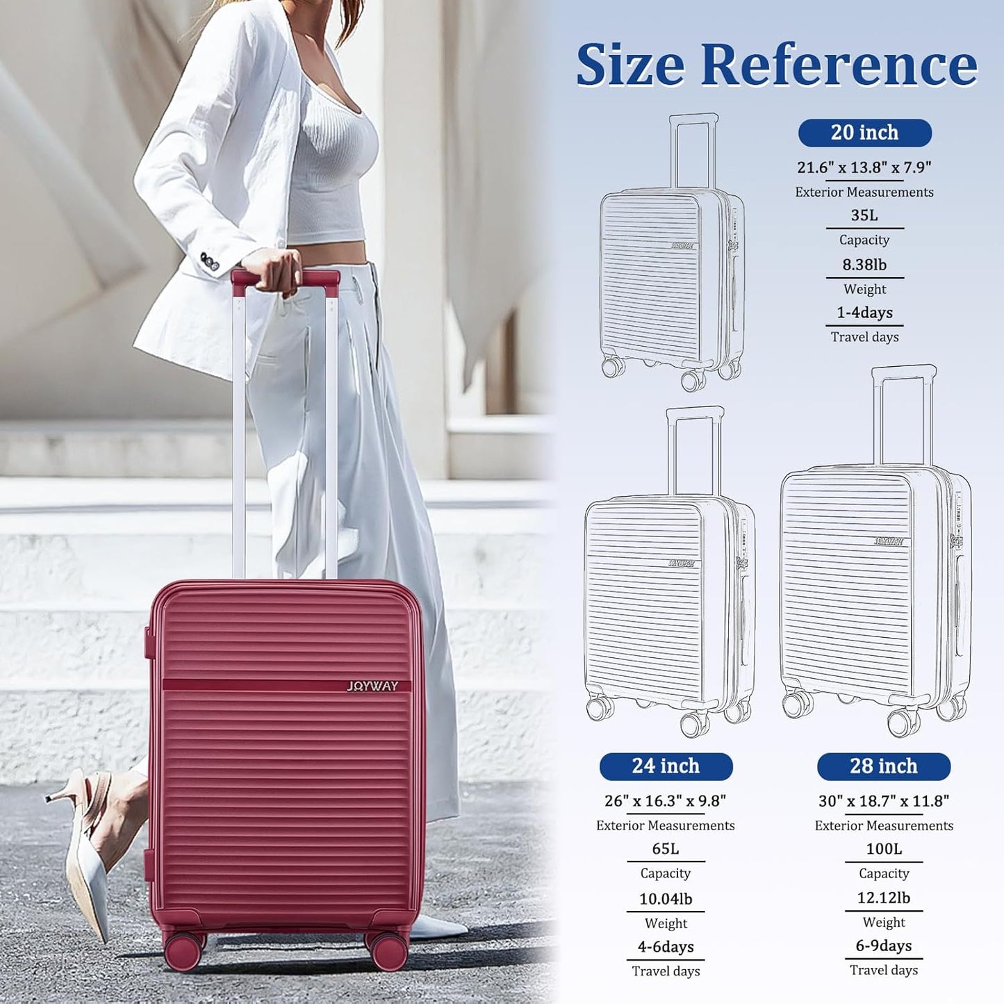 Dluxe Ave. 24 Inch Checked Luggage/ PP Hardside/ Double Spinner Wheels/ TSA Lock and USB Port/ Red