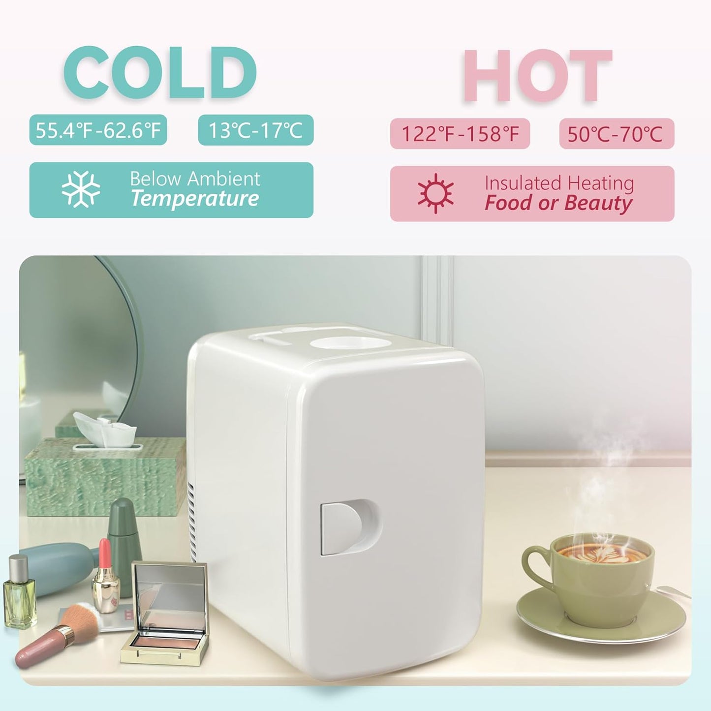 Dluxe Ave. Mini Fridge Cooler and Warmer for Skin Care Cosmetics / White