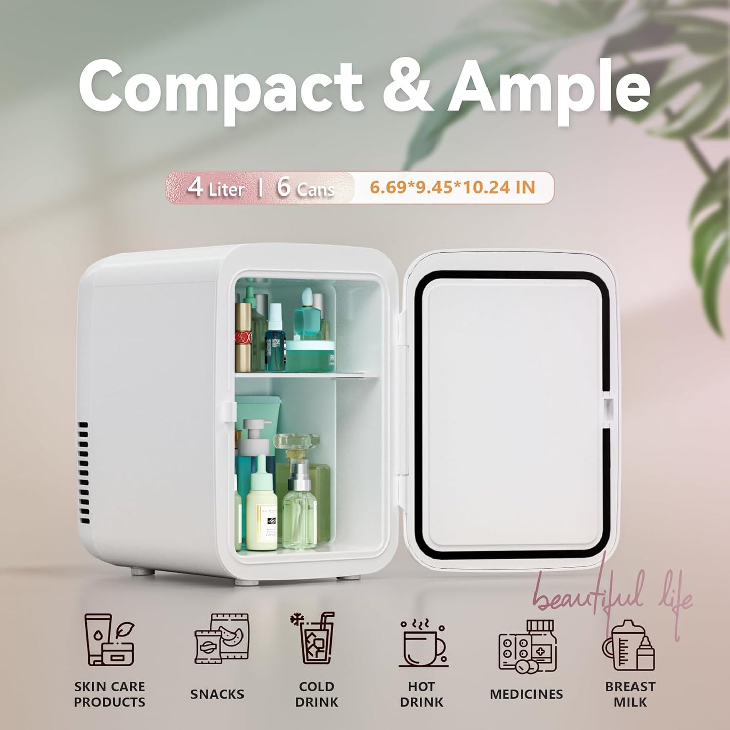 Dluxe Ave. Mini Fridge Cooler and Warmer for Skin Care Cosmetics / White