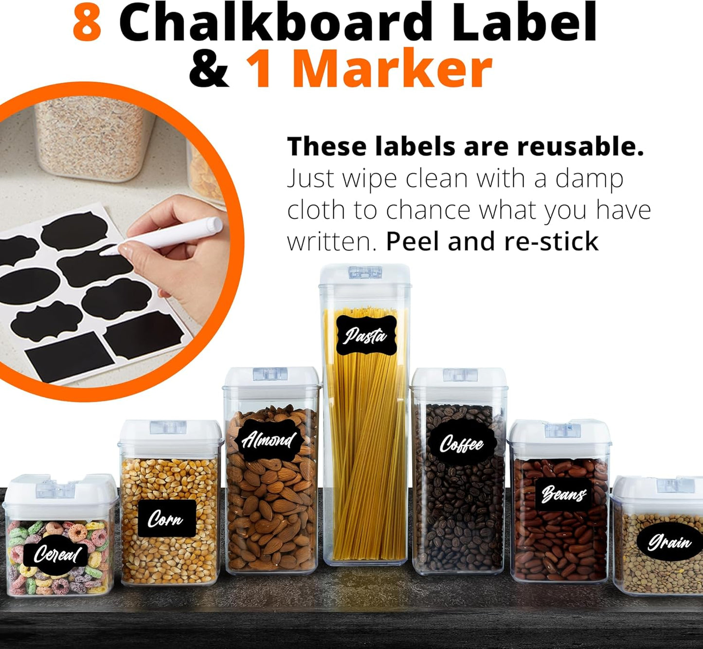 Dluxe Ave. 7 Pieces Airtight Food Storage Containers with Lids/ BPA Free/ Plastic/ Labels